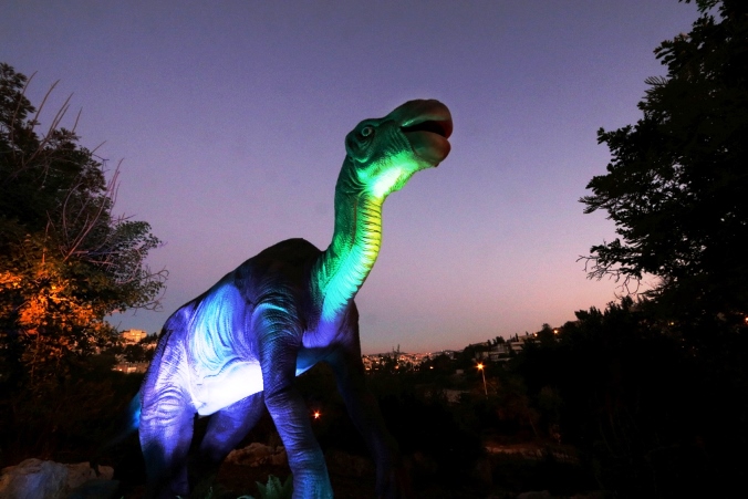 הדינוזאורים מוארים בלילות. הגן הבוטני ירושלים. צילום  עפר אידלשטיין